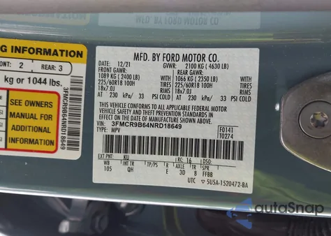 2022 Ford Bronco Sport Big Bend from USA, damaged, VIN 3FMCR9B64NRD18649